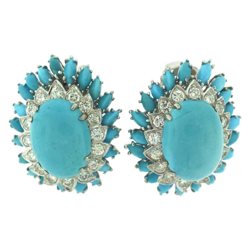 Georgian Large Turquoise and Gold Earrings at 1stdibs