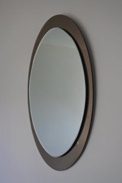Large Oval Two-Tone Glass Mirror in the Style of Fontana Arte, Italy, 1960s