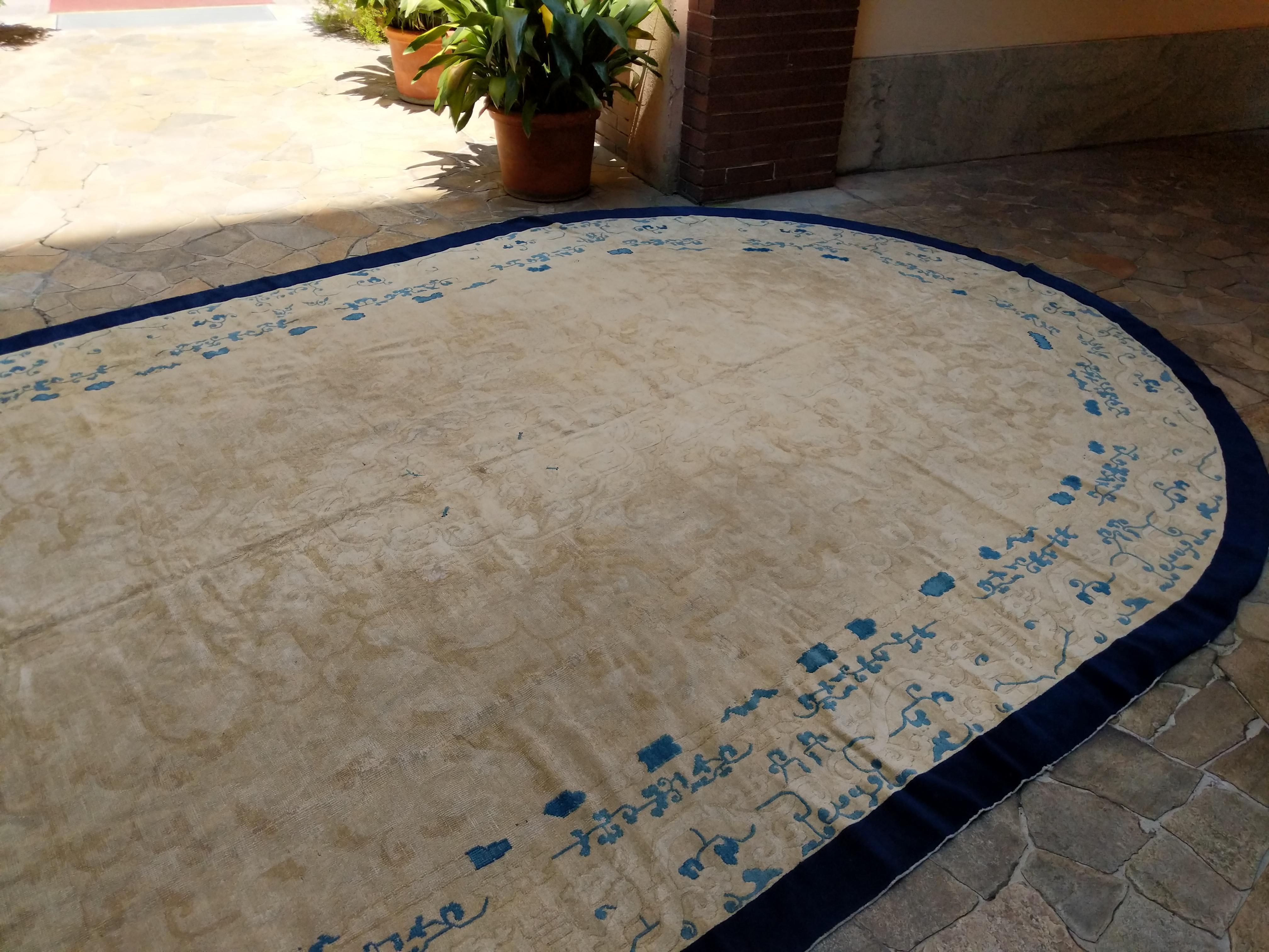 Large Oval Fine Antique Chinese Carpet For Sale 10