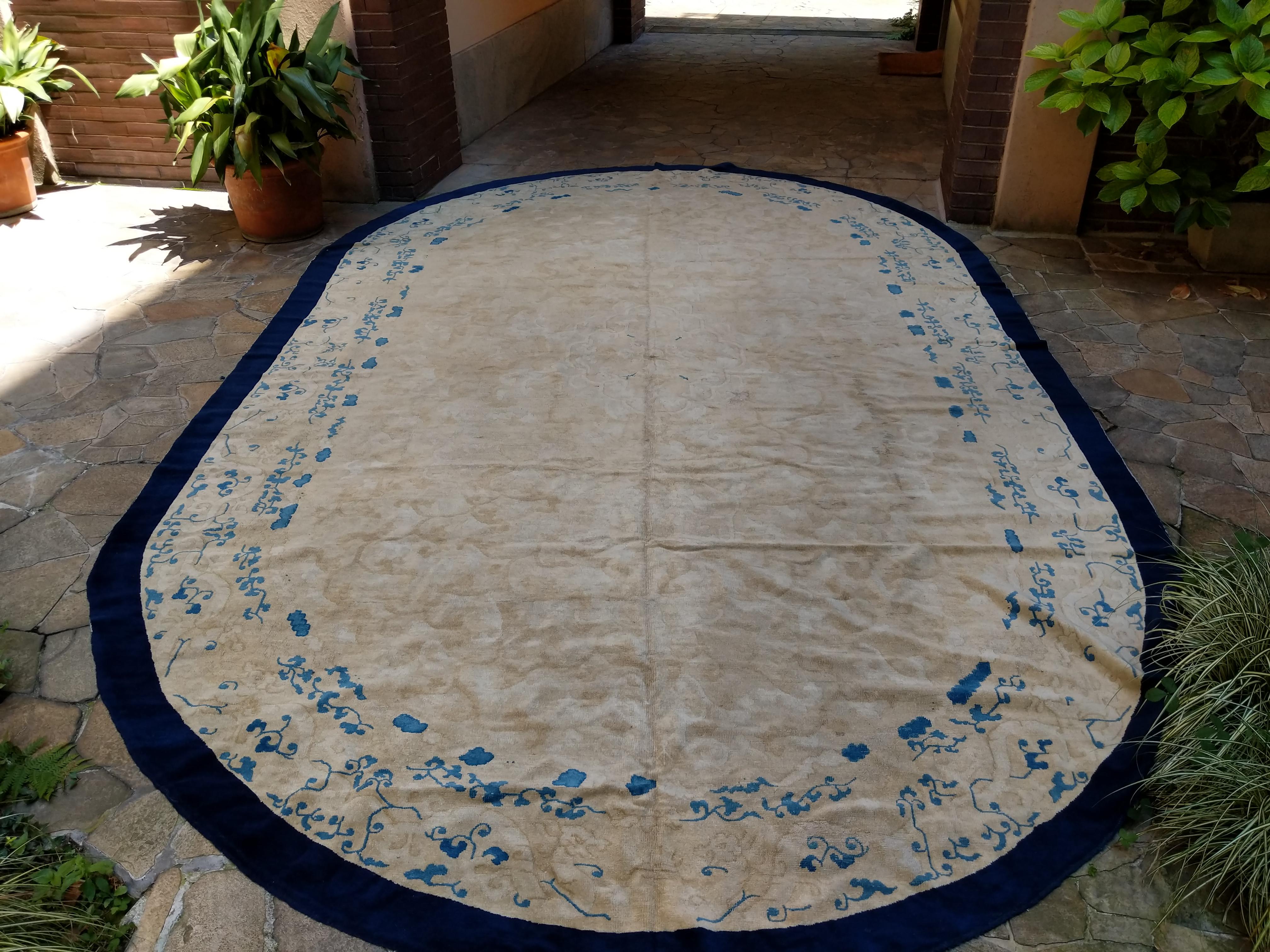 20th Century Large Oval Fine Antique Chinese Carpet For Sale