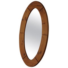Large Oval Wall Mirror in Solid Pine by Glasmäster Markaryd, Sweden, 1960s