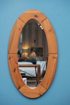 Grand miroir mural ovale en pin massif par Glasmäster Markaryd, Suède