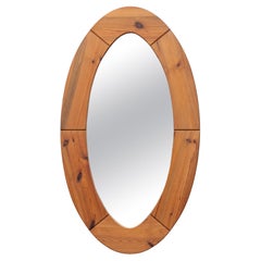 Large Oval Wall Mirror in Solid Pine by Glasmäster Markaryd, Sweden