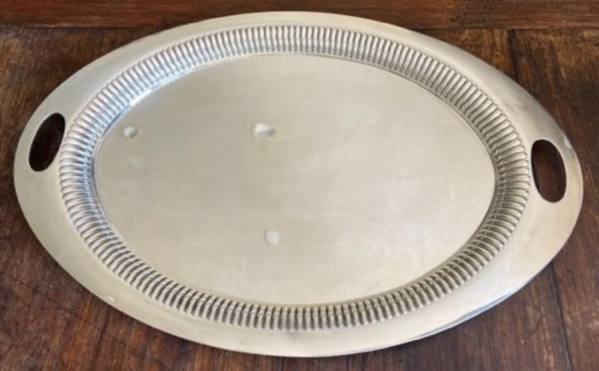 Large Oval White & Hall Sheffield Silver Plate Serving Tray, circa 1930s For Sale 5