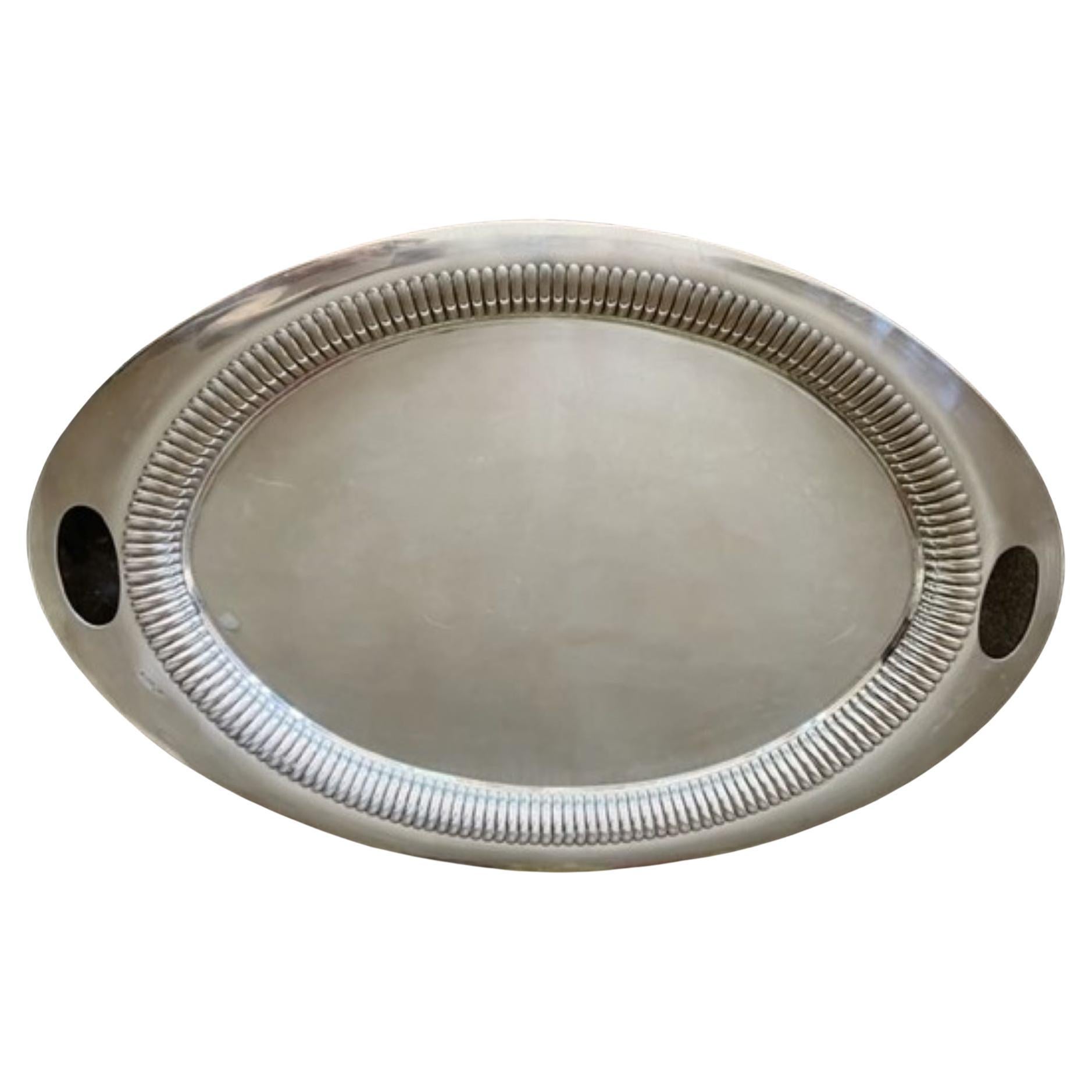 Large Oval White & Hall Sheffield Silver Plate Serving Tray, circa 1930s For Sale