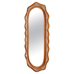 Grande specchio da parete ovale in vimini e rattan