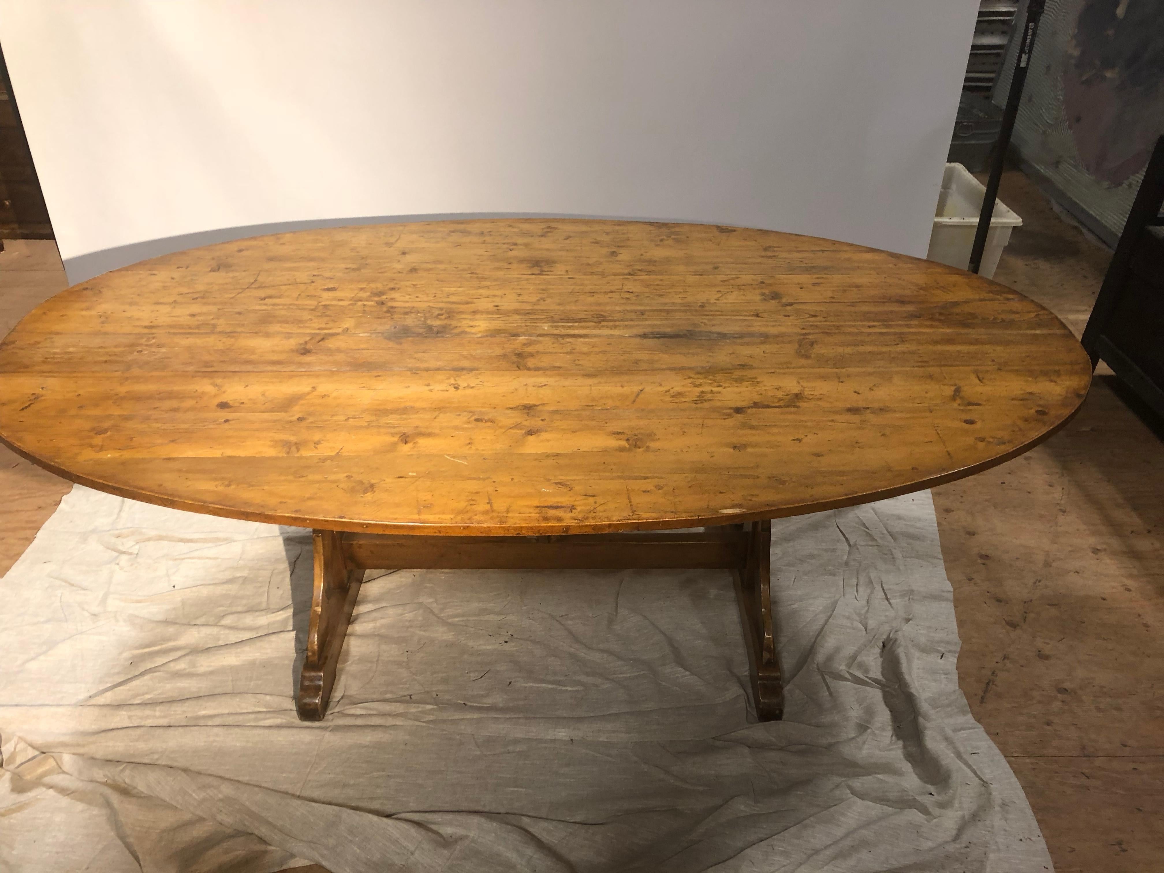 Pine Large Oval Wine Tasting Table, French, 19th Century