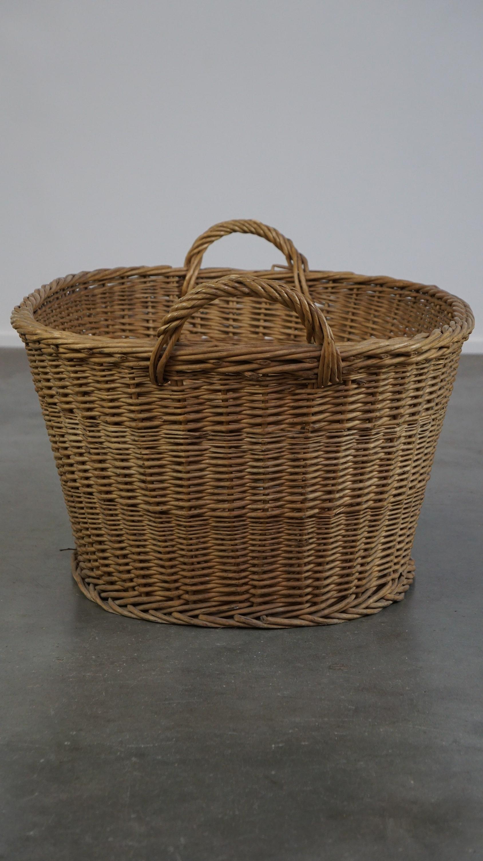 Large Oval Woven Basket / Fireplace Basket with 2 Handles For Sale at ...
