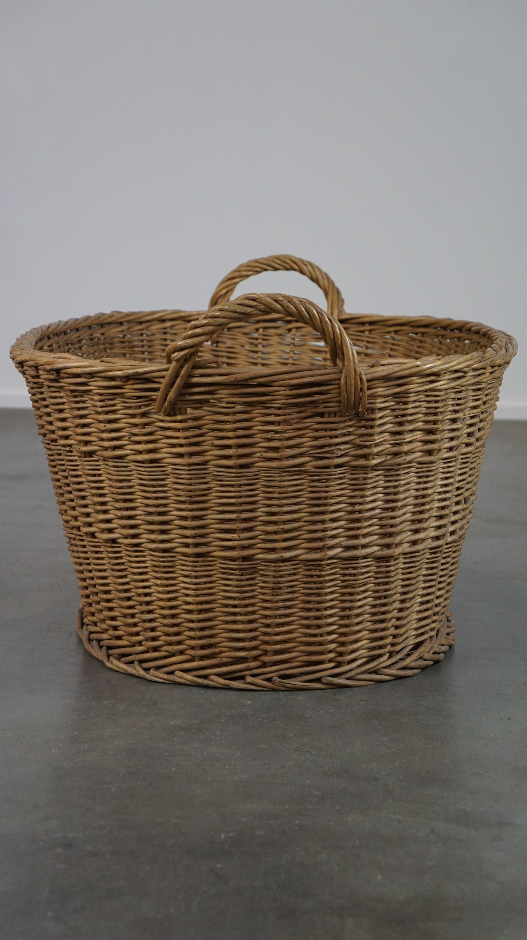 Large Oval Woven Basket / Fireplace Basket with 2 Handles For Sale at ...