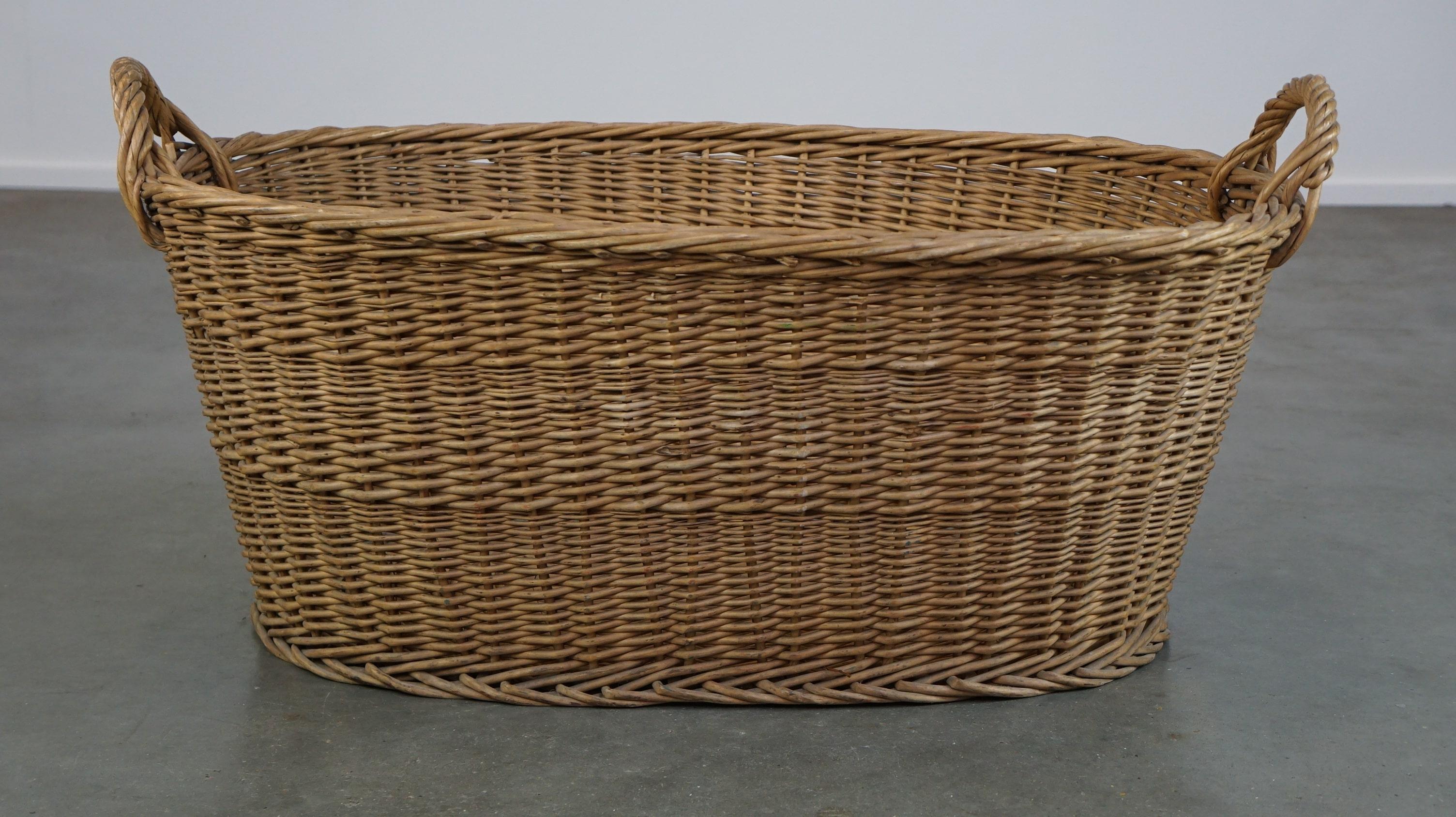 Large Oval Woven Basket / Fireplace Basket with 2 Handles For Sale at ...