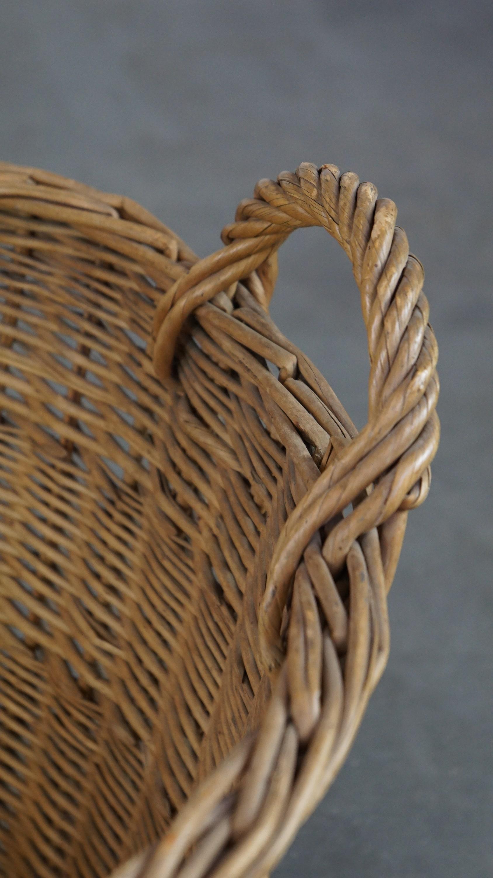 Large Oval Woven Basket / Fireplace Basket with 2 Handles For Sale at ...