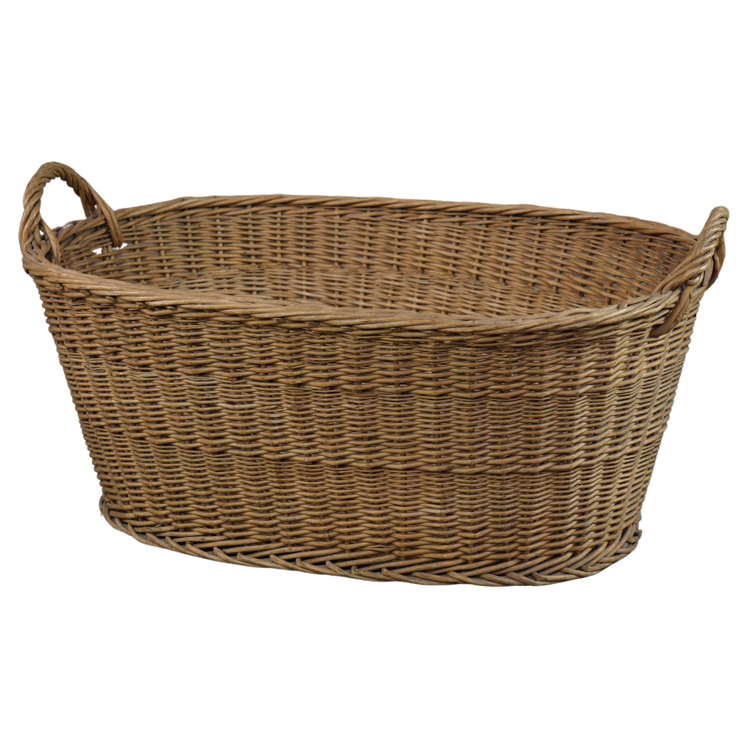 Large Oval Woven Basket / Fireplace Basket with 2 Handles For Sale at ...