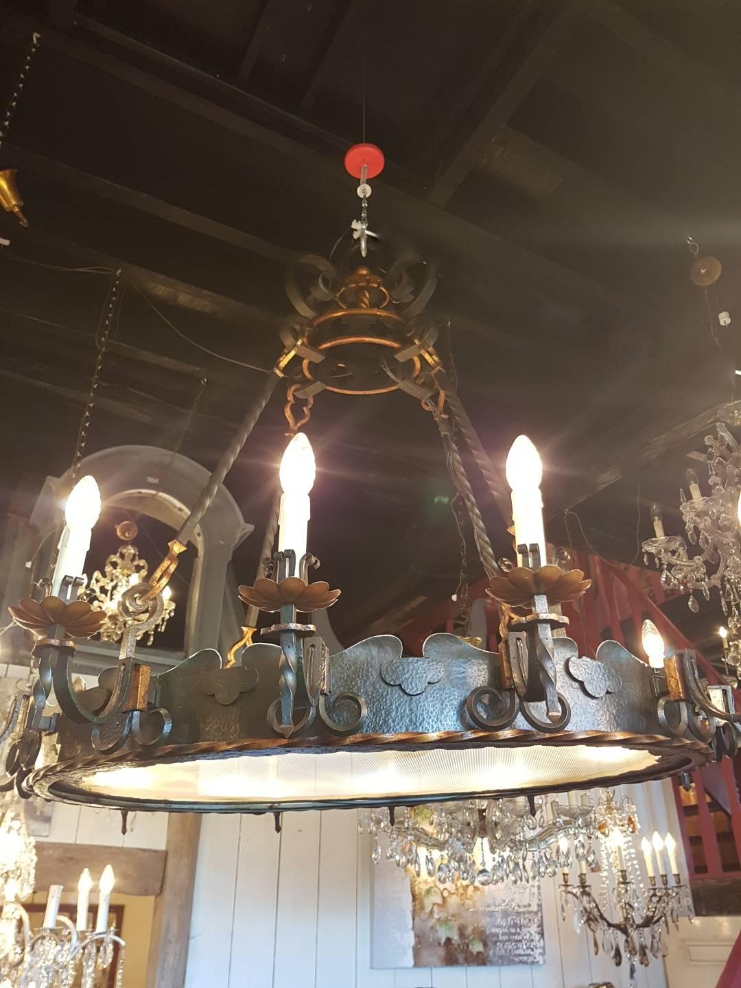 Large Oval Wrought Iron Castle Chandelier with 20 Lights For Sale 2