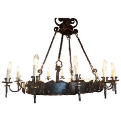 Large Oval Wrought Iron Castle Chandelier with 20 Lights