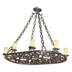 Large Oval Wrought Iron Light Fixture, Early 20th Century 1920's