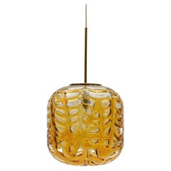 Grande lampe suspendue ovale en verre de Murano jaune par Doria, années 1960, Allemagne