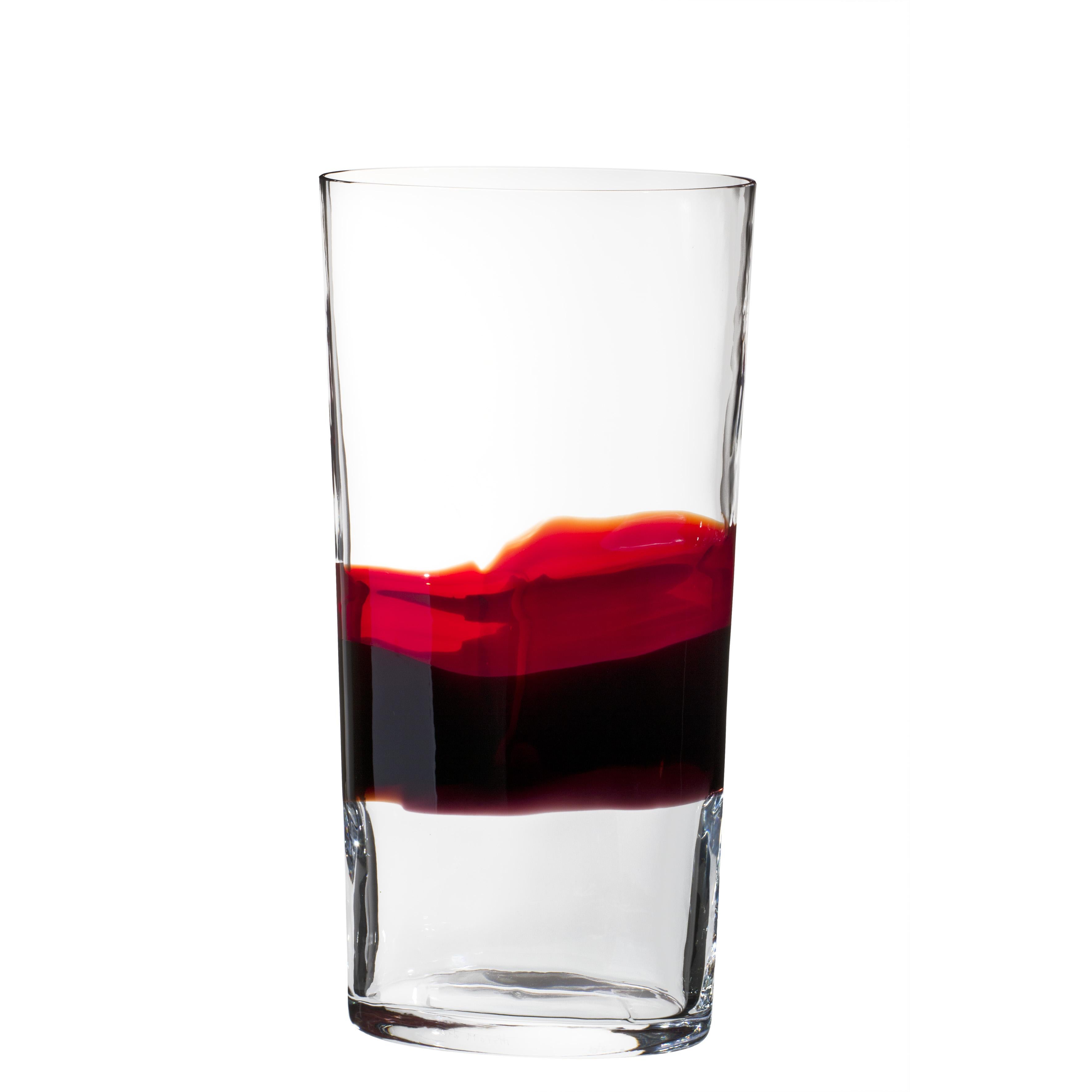 Vaso Ovale grande con dettagli rossi e neri di Carlo Moretti