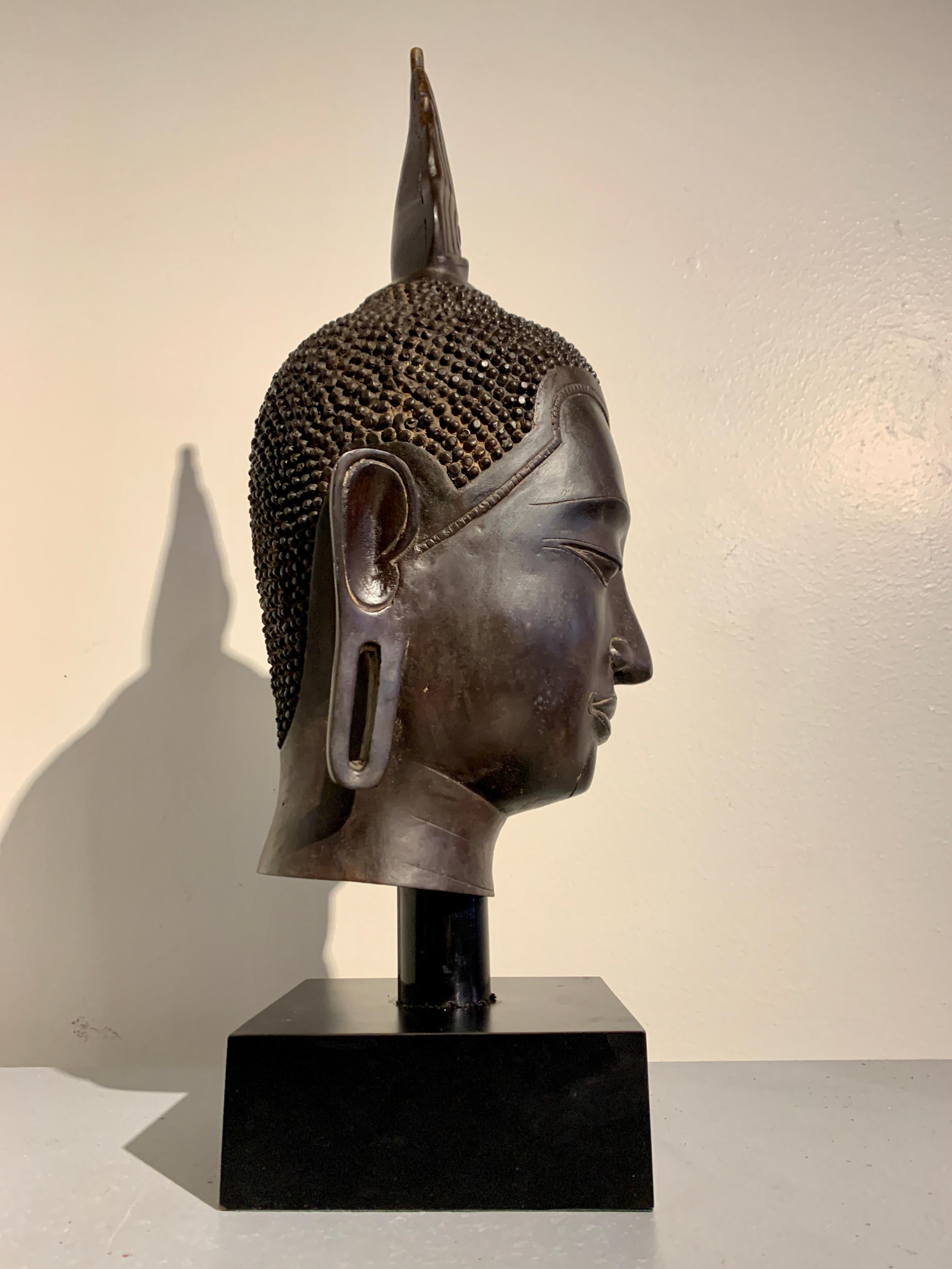 Cast Large Over Life-Sized Vintage Thai Bronze Buddha Head, circa 1970's For Sale