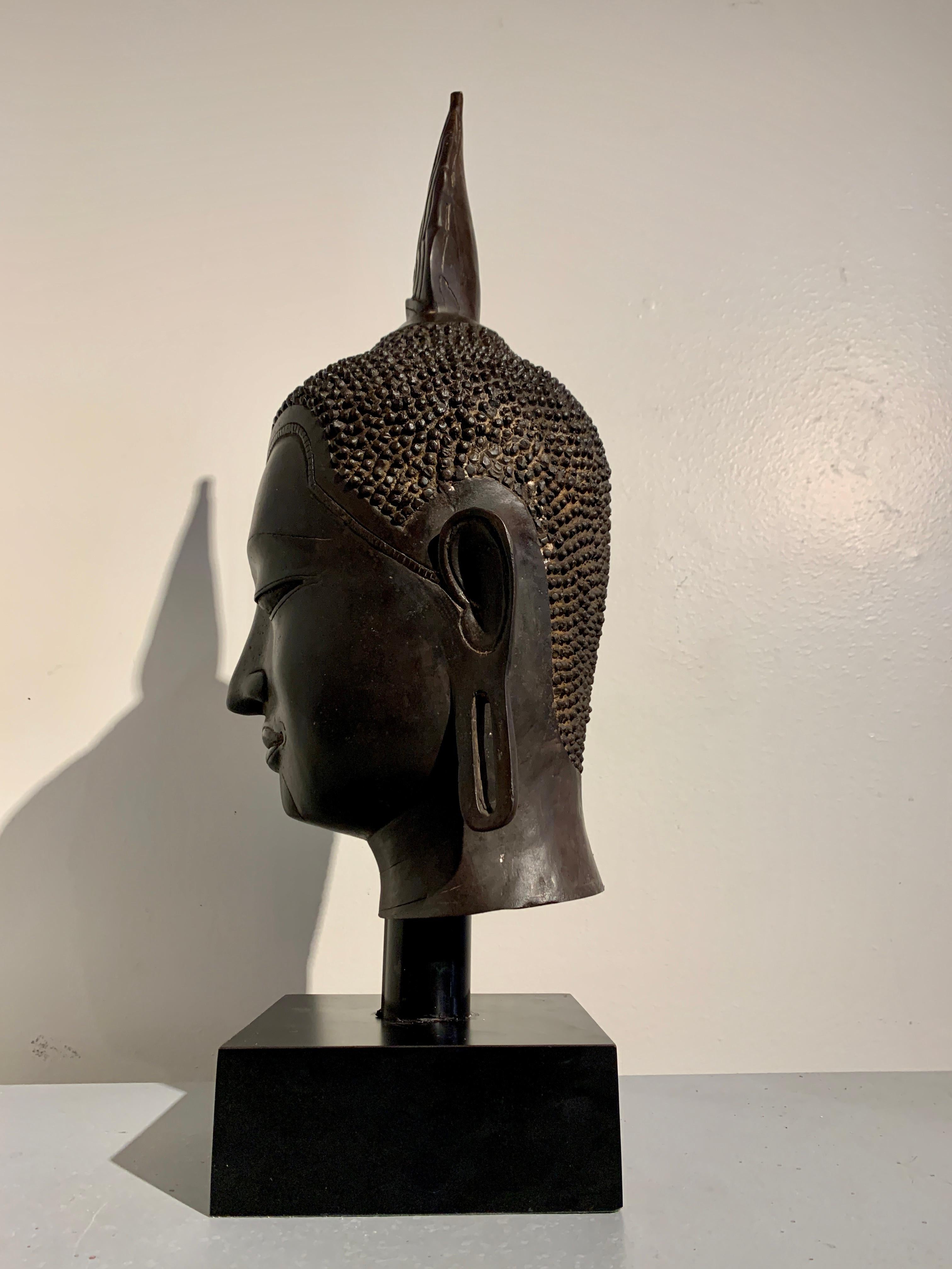 Late 20th Century Large Over Life-Sized Vintage Thai Bronze Buddha Head, circa 1970's For Sale