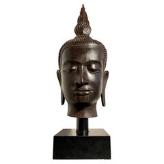 Large Over Life-Sized Vintage Thai Bronze Buddha Head, circa 1970's