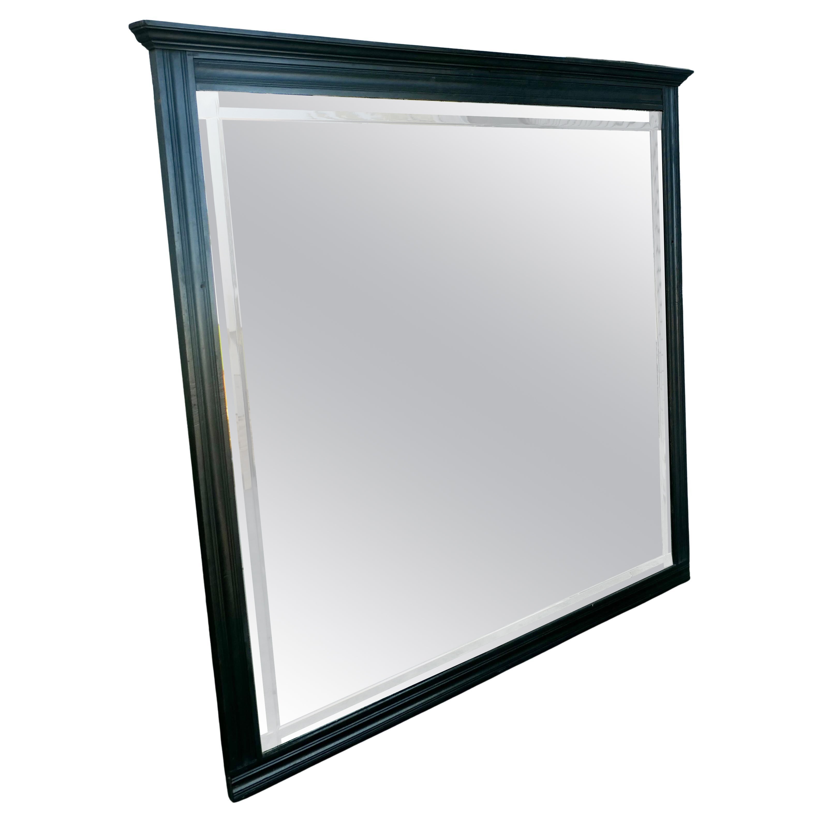 Large Overmantel or Wall Mirror, Black Lacquer Frame