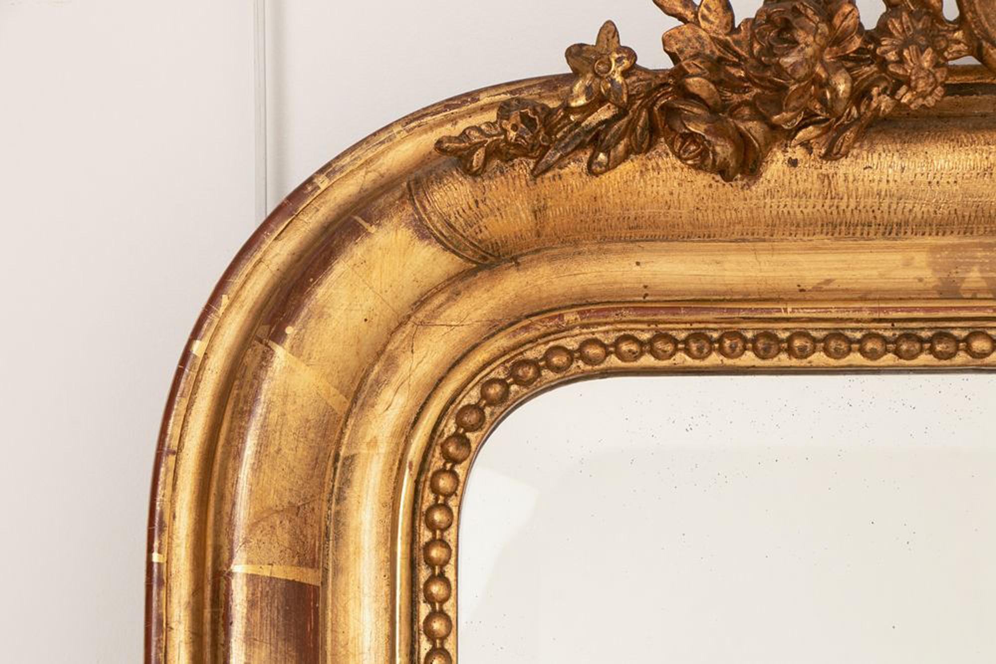 Gilt Large Overmantle Crested Louis Philippe Antique Mirror