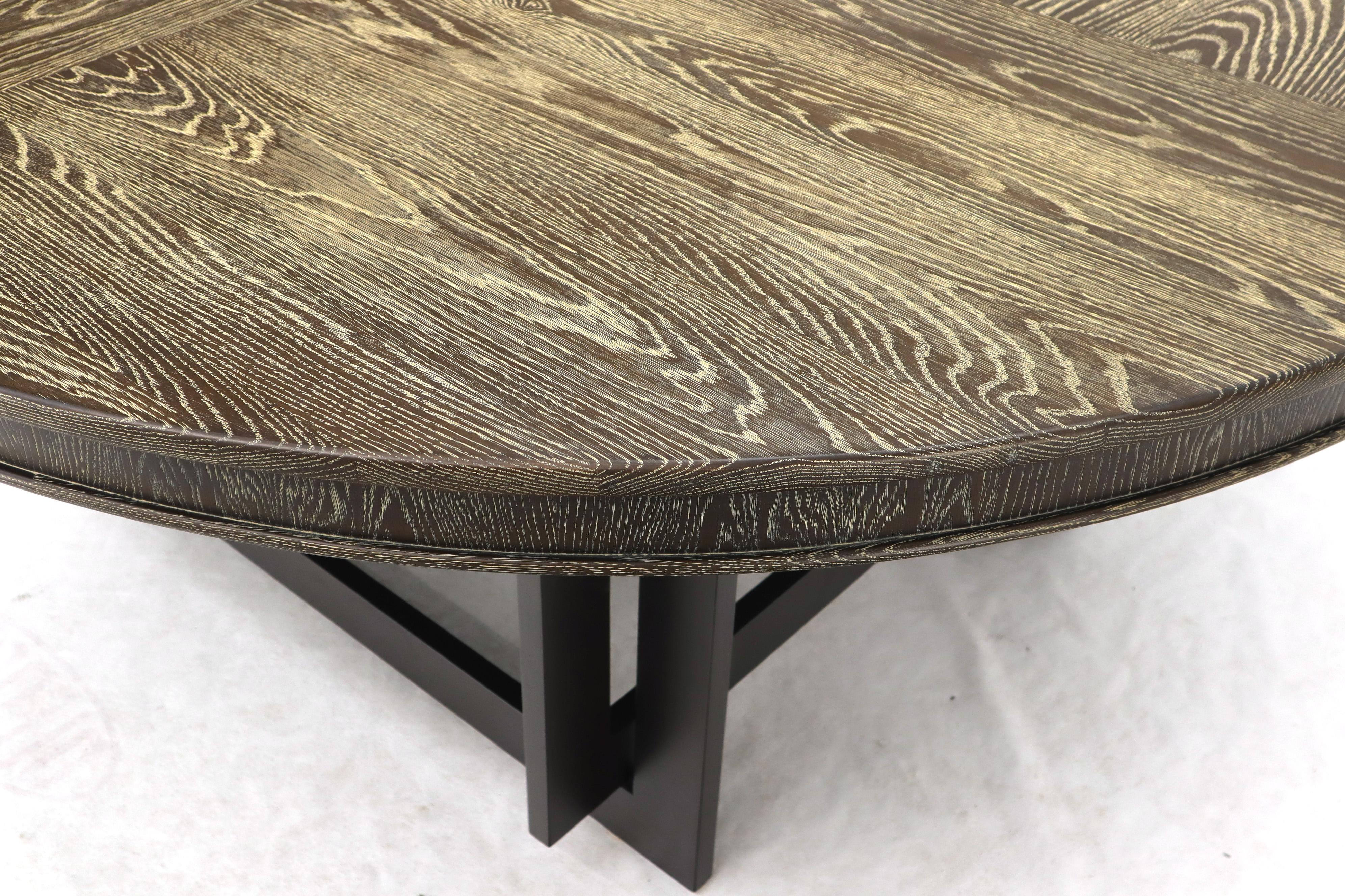 Contemporary Large Oversize in Diameter Round Cerused Limed Oak Dining Table