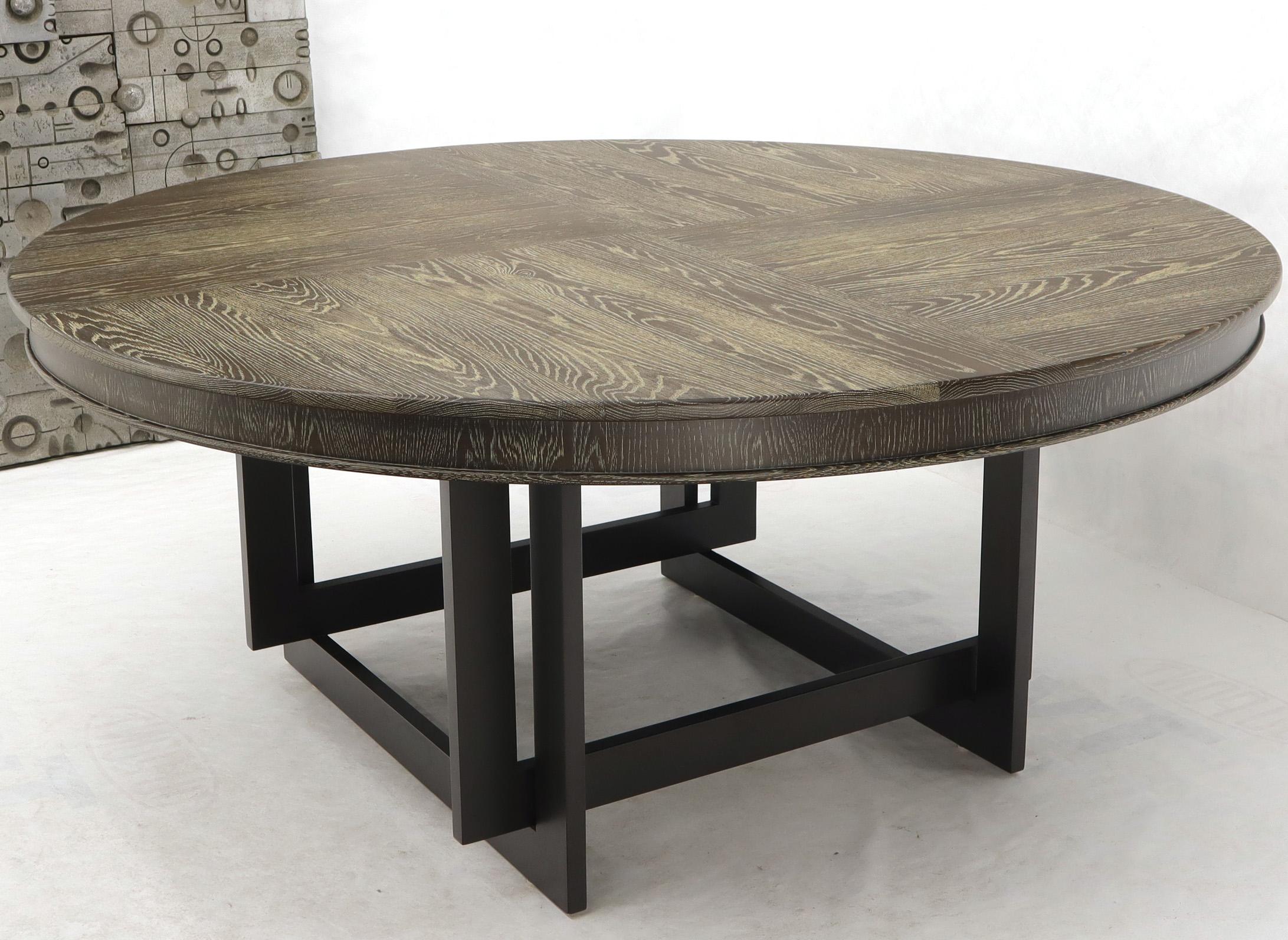 Six foot diameter round top perused oak dining or conference table. Mid-Century Modern style.