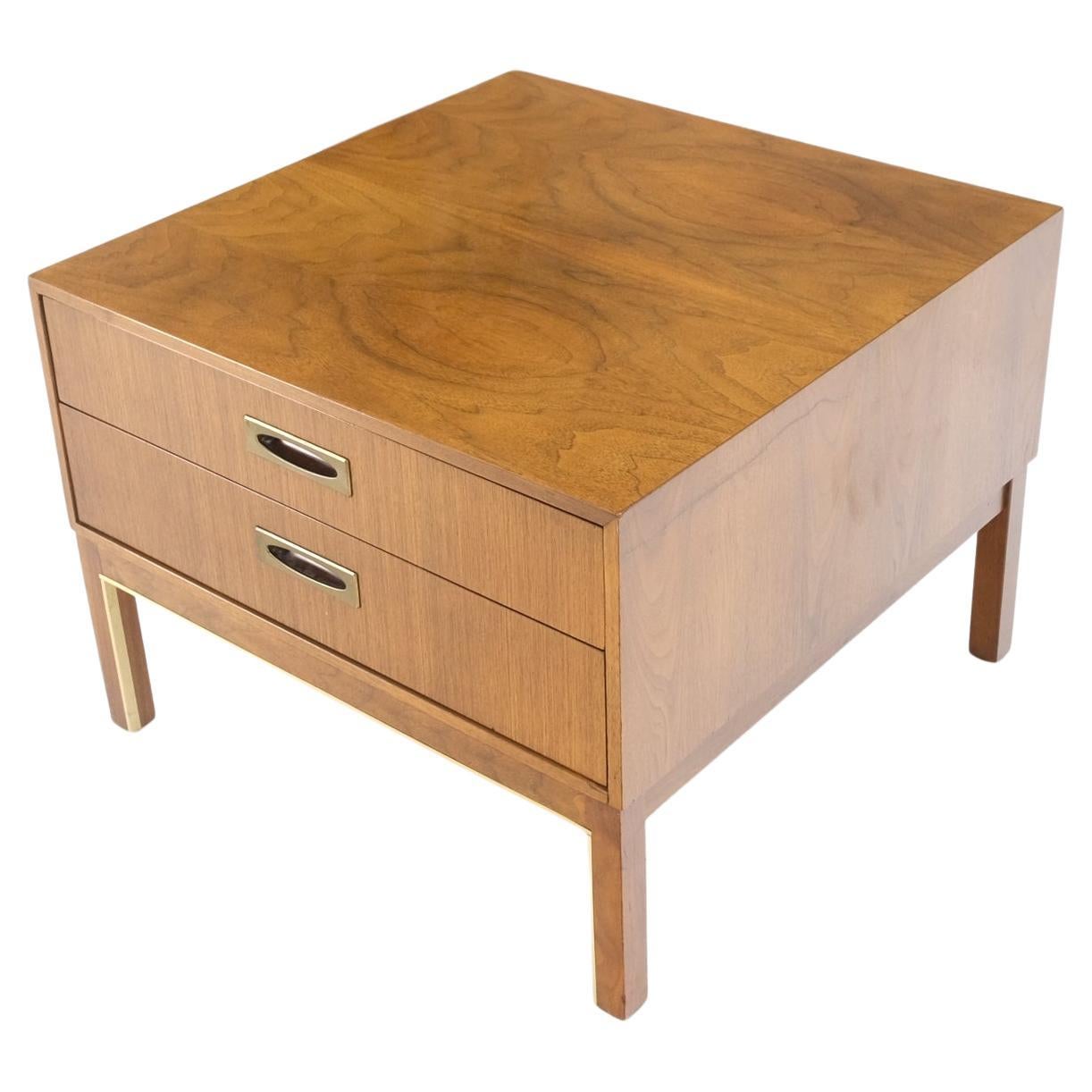 Large Oversize Cube Shape Square 2 Drawers Light Walnut Nightstand Table Mint For Sale