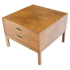 Large Oversize Cube Shape Square 2 Drawers Light Walnut Nightstand Table Mint