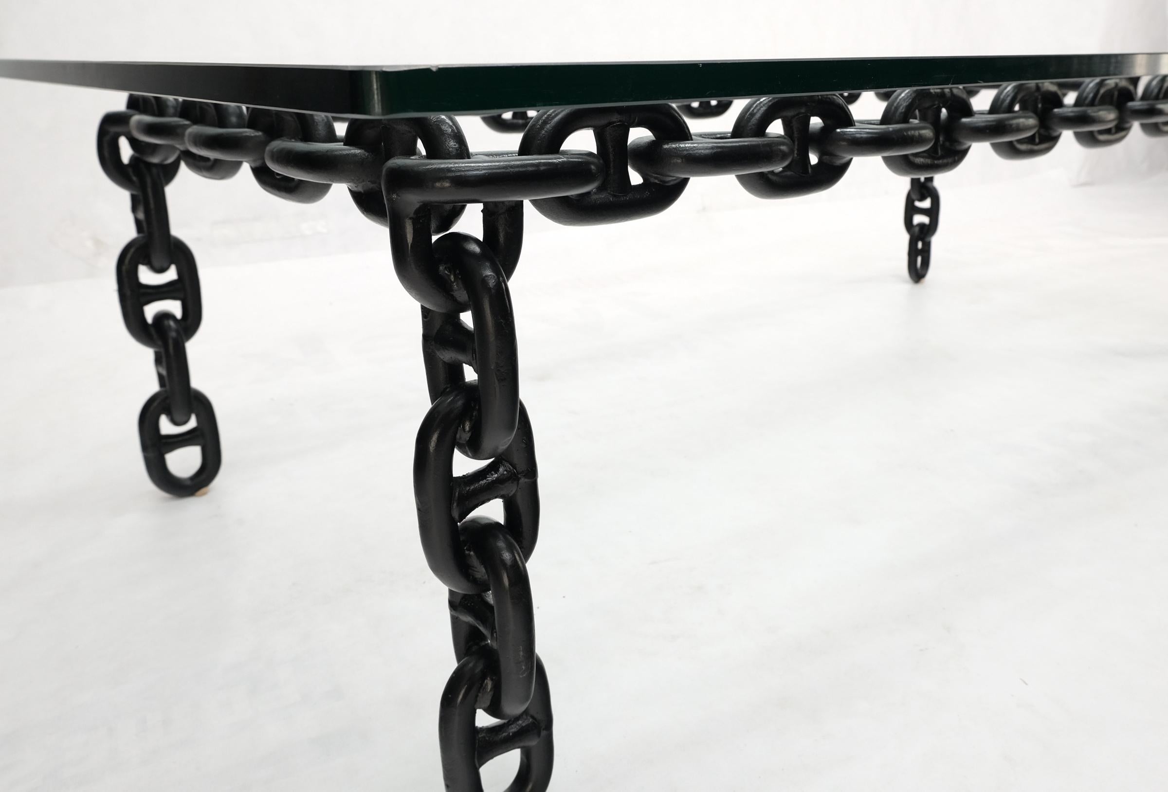 Large Oversize Fused Marine Chain Base Rectangle Coffee Table Thick Glass Top For Sale 2