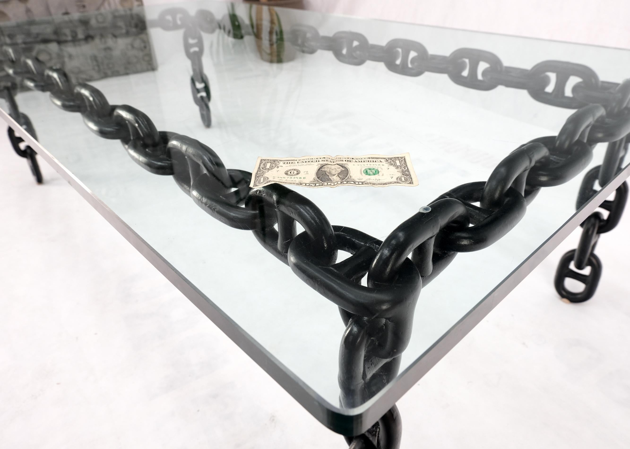 Large Oversize Fused Marine Chain Base Rectangle Coffee Table Thick Glass Top For Sale 3