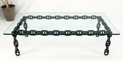 Large Oversize Fused Marine Chain Base Rectangle Coffee Table Thick Glass Top