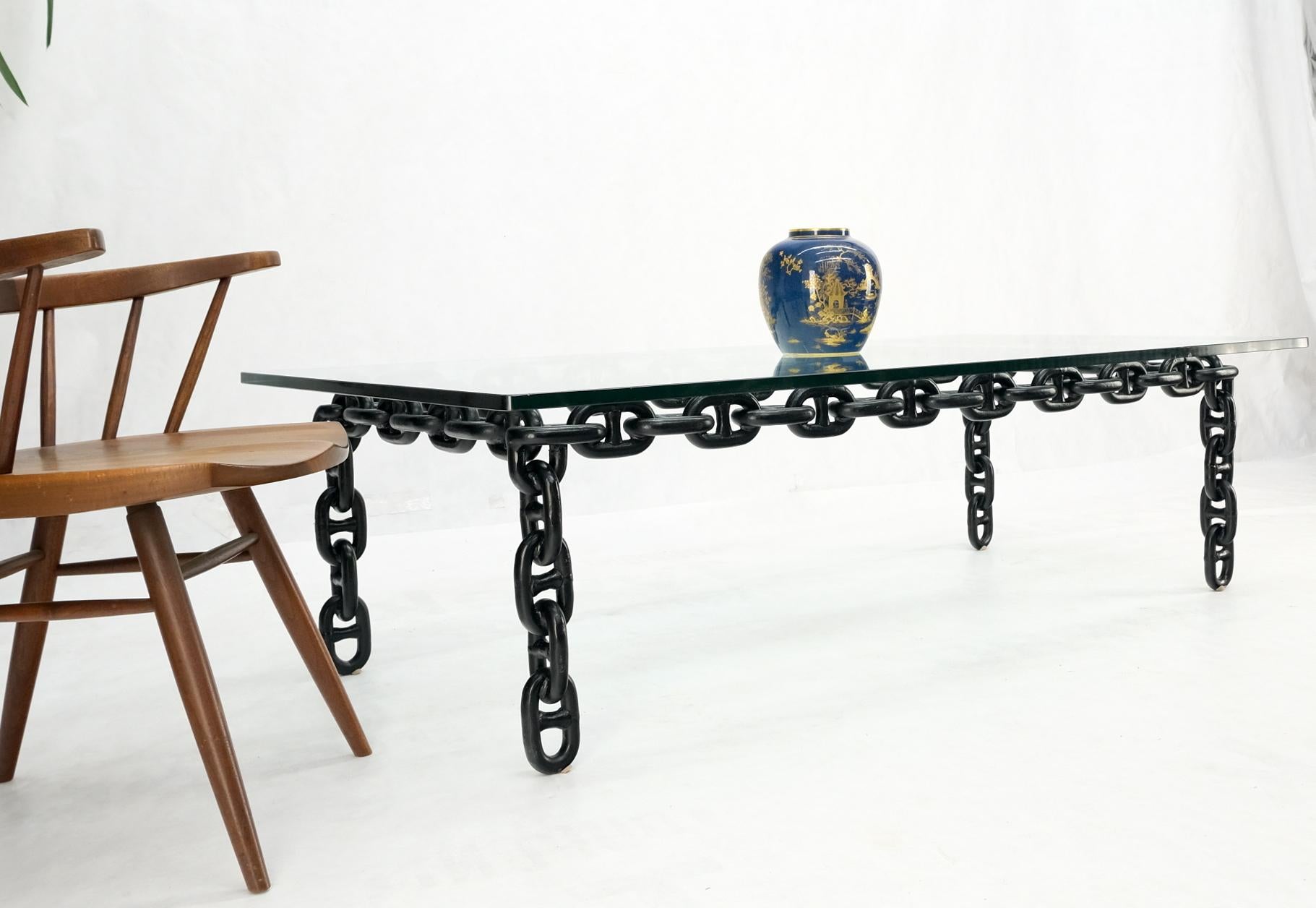 Mid-Century Modern Large Oversize Fused Marine Chain Base Rectangle Coffee Table Thick Glass Top For Sale