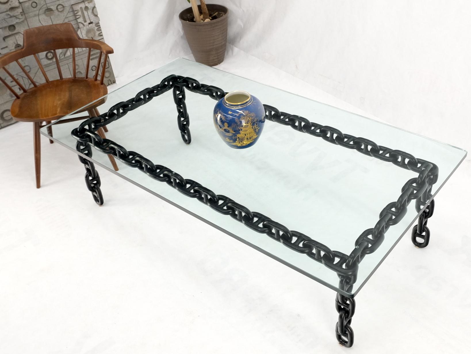 American Large Oversize Fused Marine Chain Base Rectangle Coffee Table Thick Glass Top For Sale