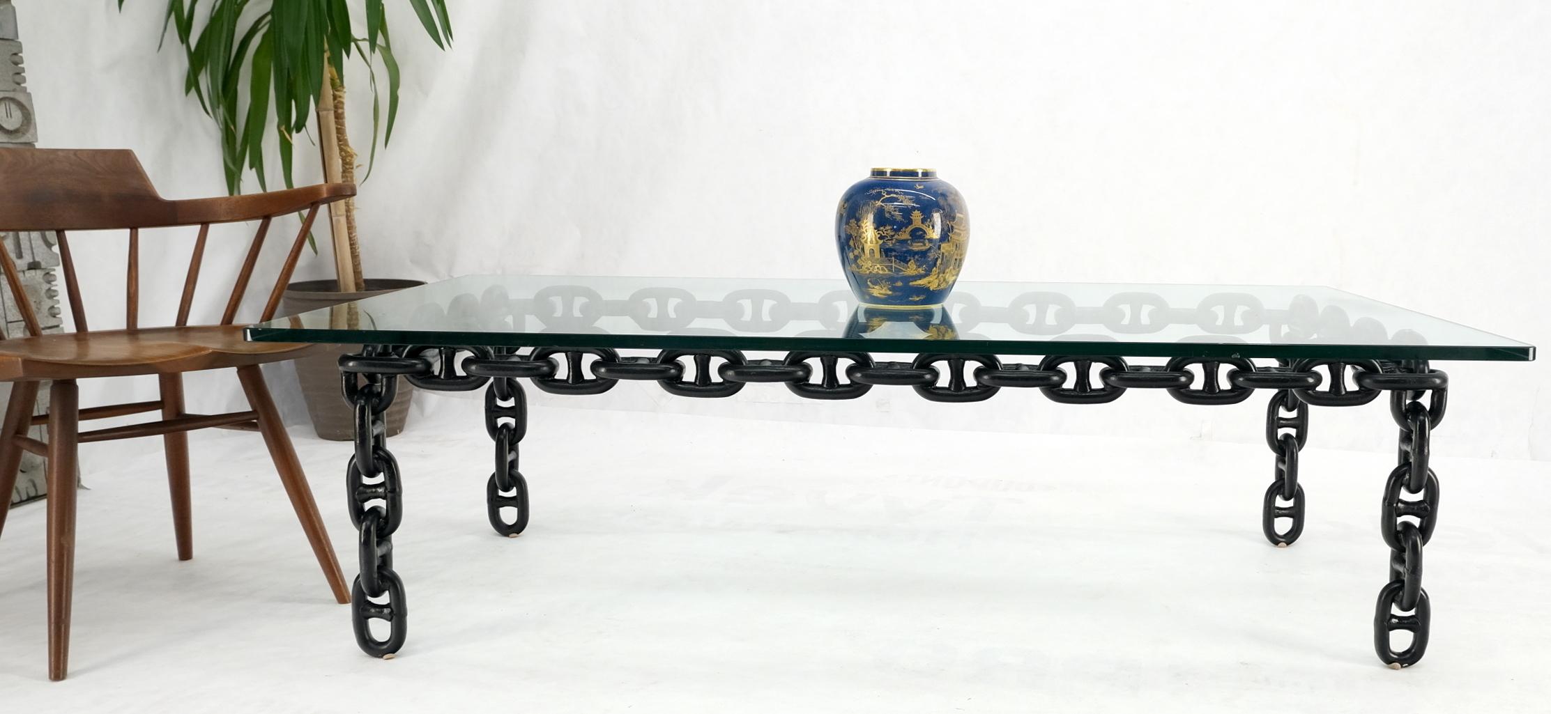 Welded Large Oversize Fused Marine Chain Base Rectangle Coffee Table Thick Glass Top For Sale