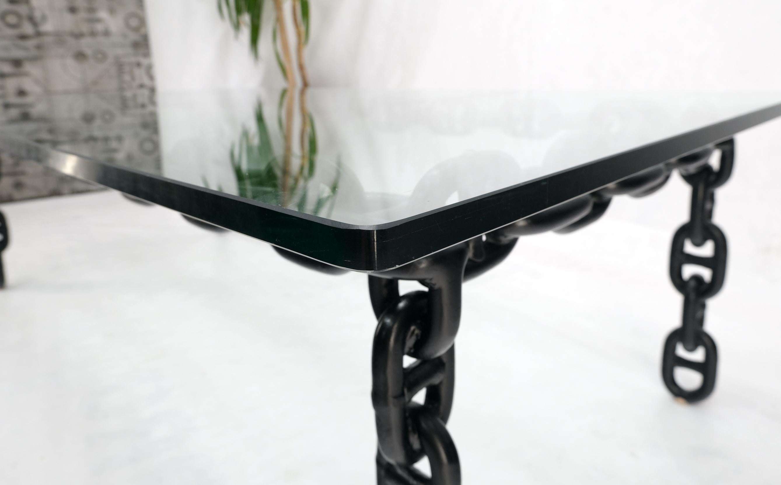 Large Oversize Fused Marine Chain Base Rectangle Coffee Table Thick Glass Top In Good Condition For Sale In Rockaway, NJ