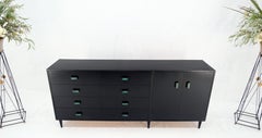 Large Oversize Long Ebonized Black Lacquer Credenza Dresser Dowel Cone Legs Mint