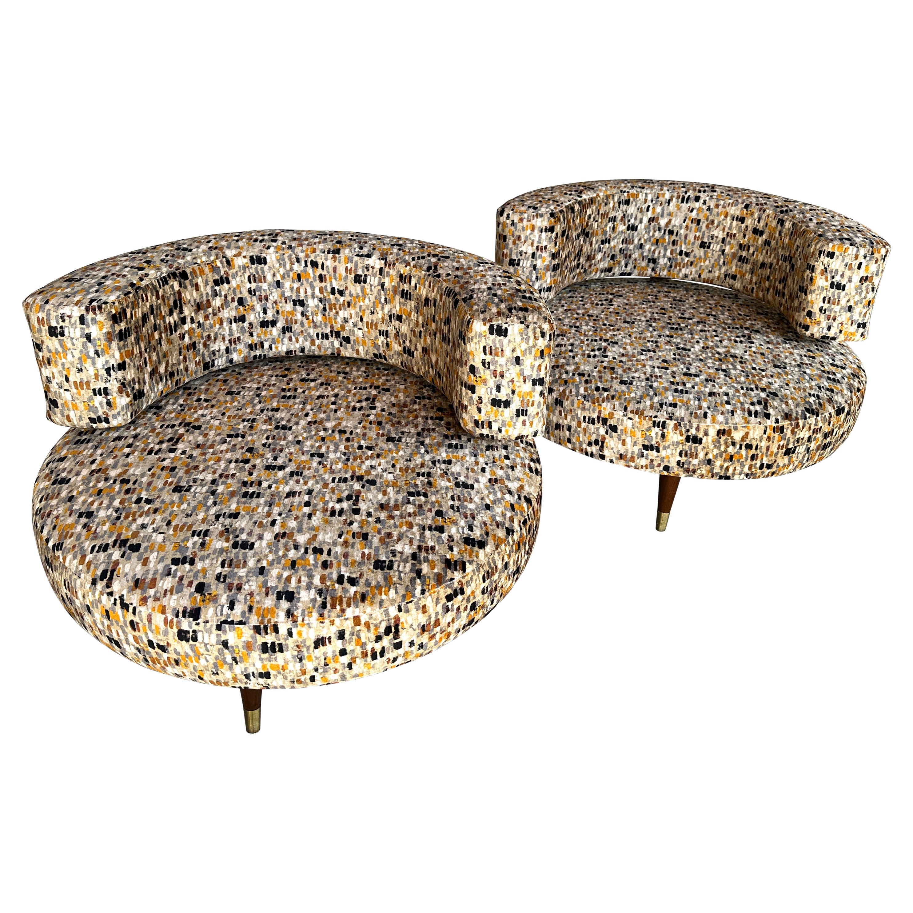 Large Oversize Round Adrian Pearsall Swivel Chairs in Painted Velvet Upholstery