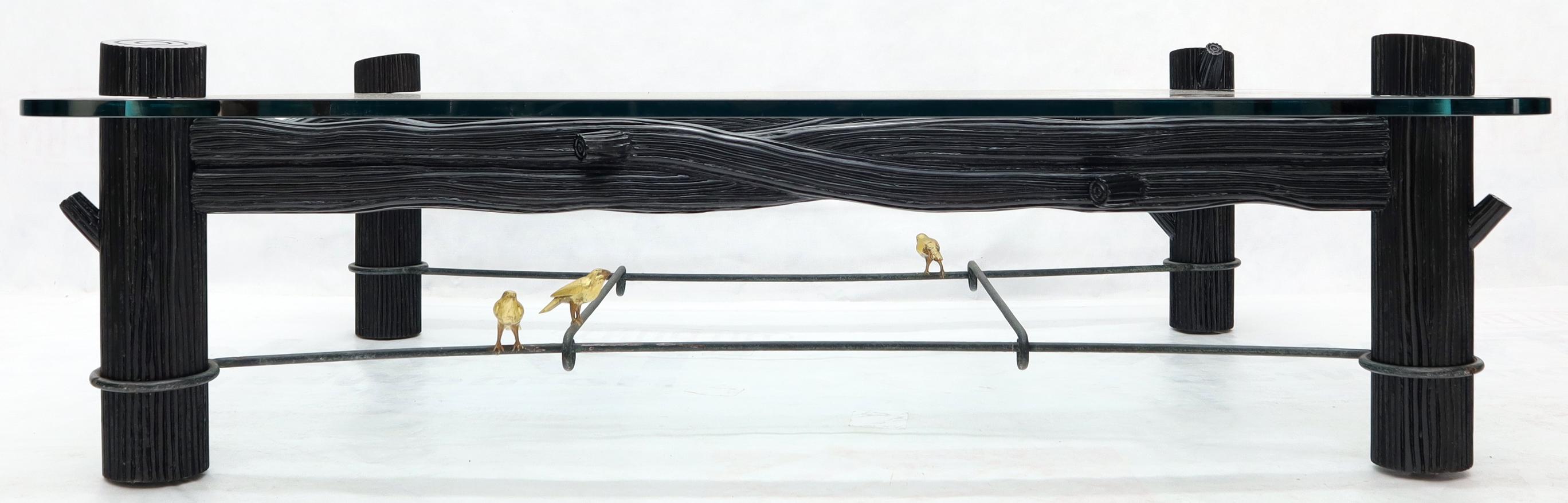 Mid-Century Modern Large Oversize Thick Glass Top Rectangle Coffee Table with Singing Birds For Sale