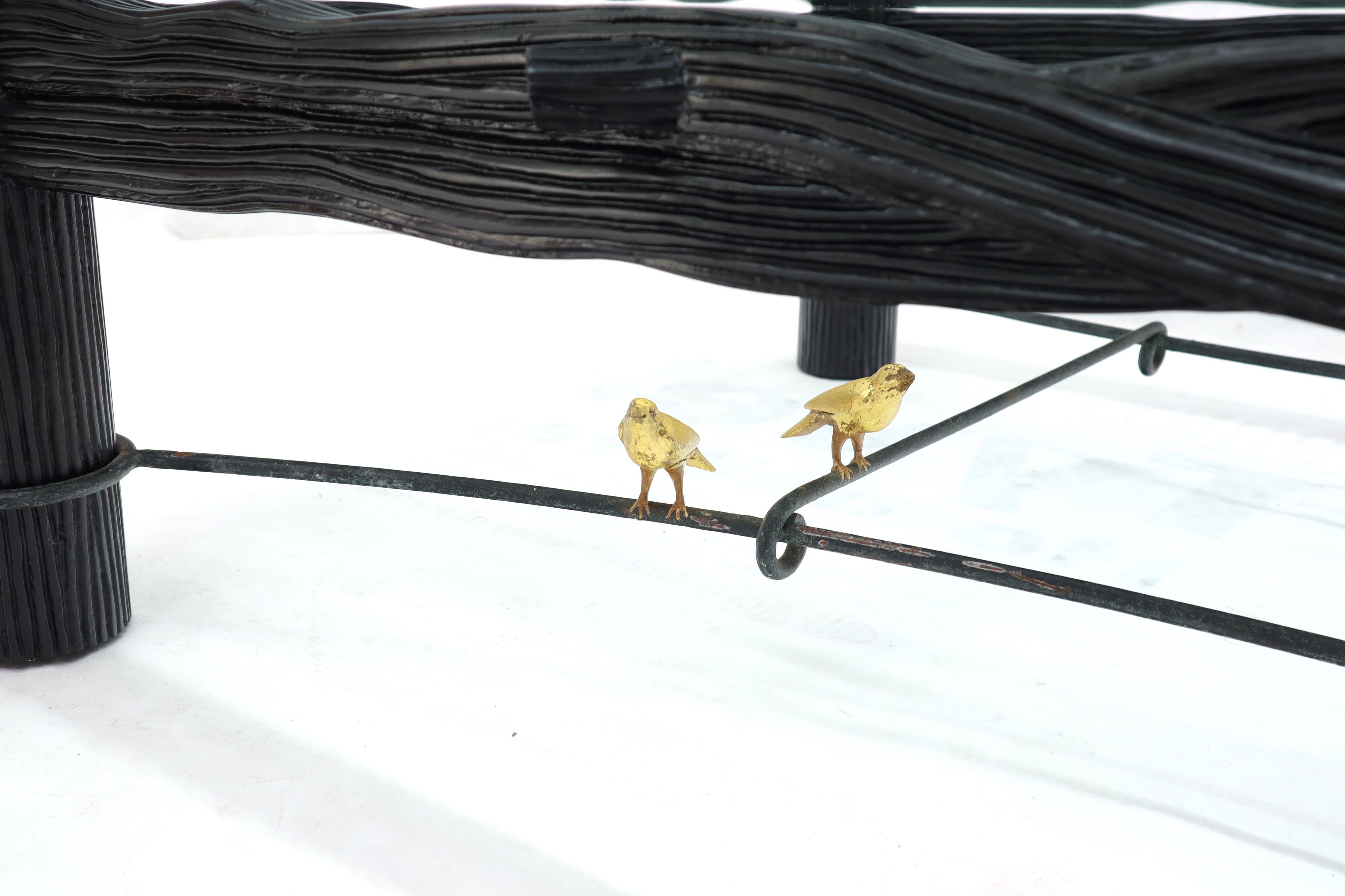 Large Oversize Thick Glass Top Rectangle Coffee Table with Singing Birds In Excellent Condition For Sale In Rockaway, NJ