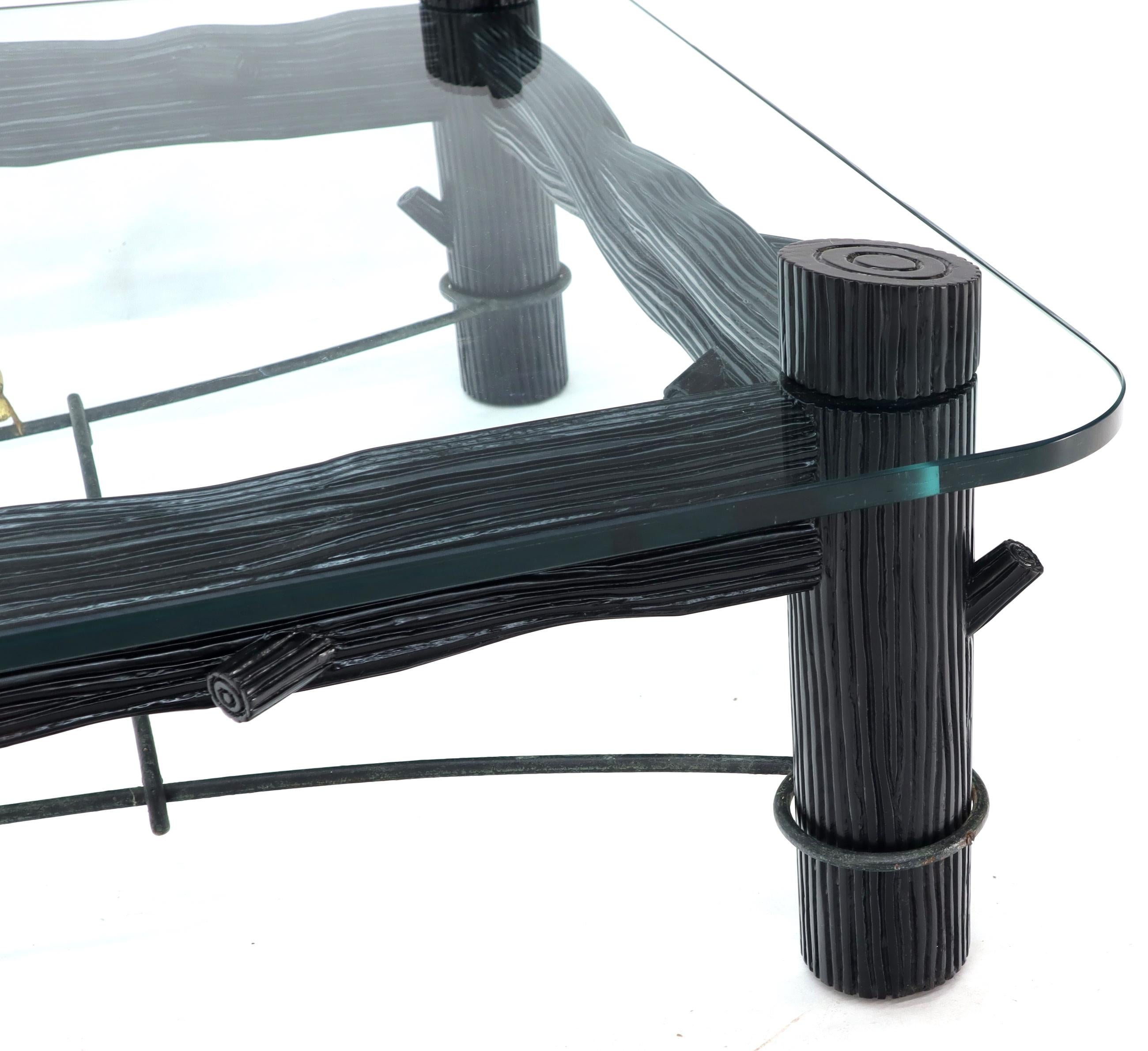 20th Century Large Oversize Thick Glass Top Rectangle Coffee Table with Singing Birds For Sale