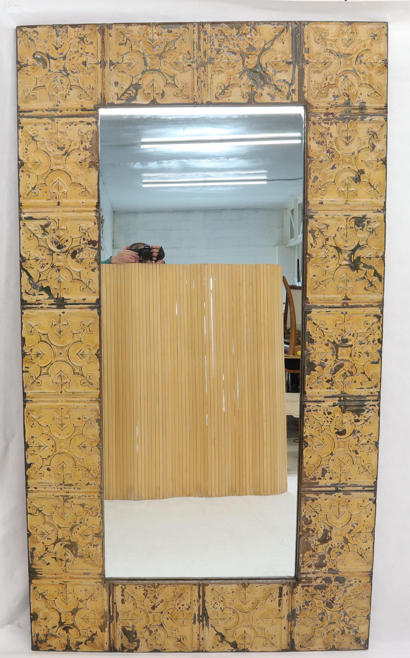 Large Oversize Tin Frame Rectangle Mirror Midcentury Modern Decor In Good Condition In Rockaway, NJ