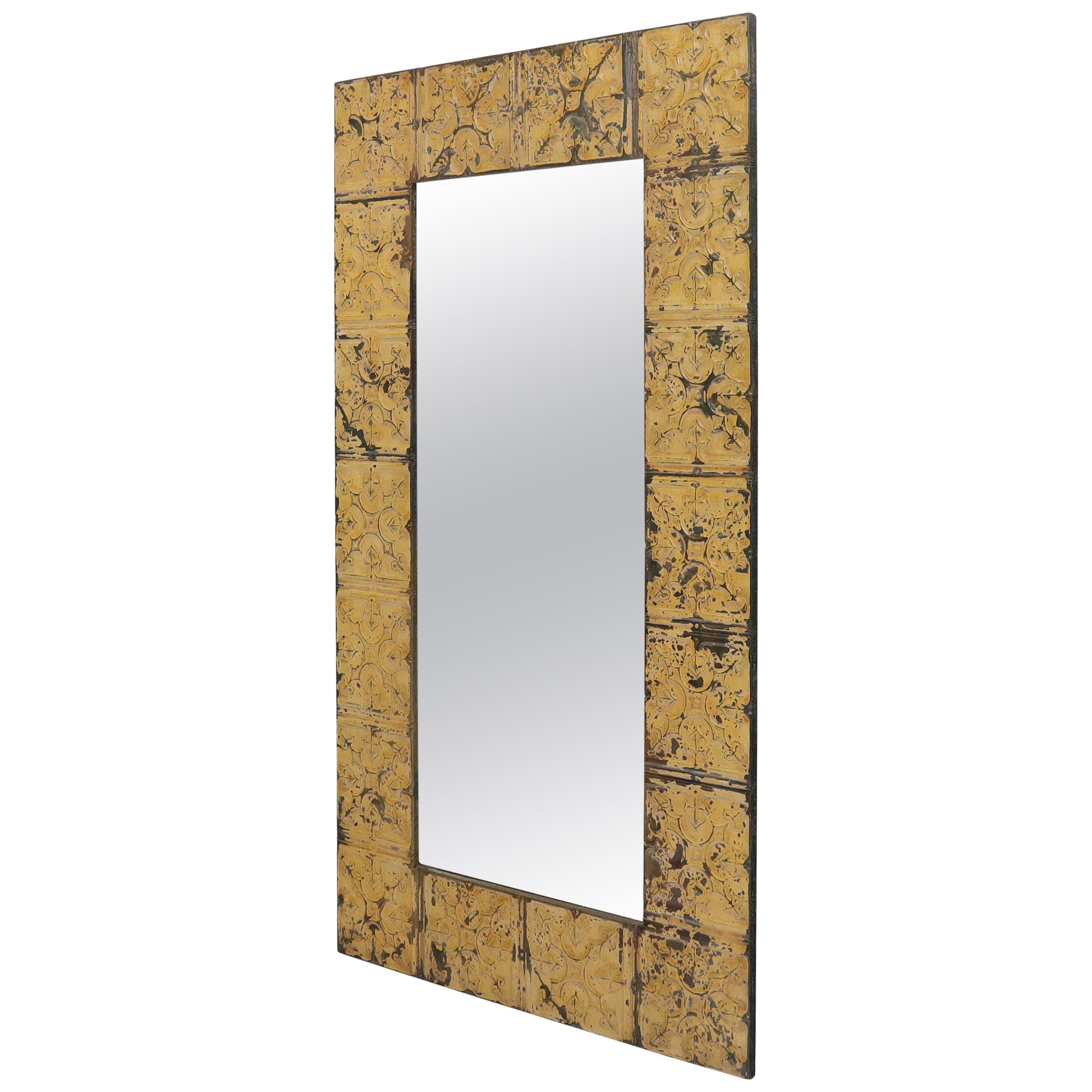 Large Oversize Tin Frame Rectangle Mirror Midcentury Modern Decor