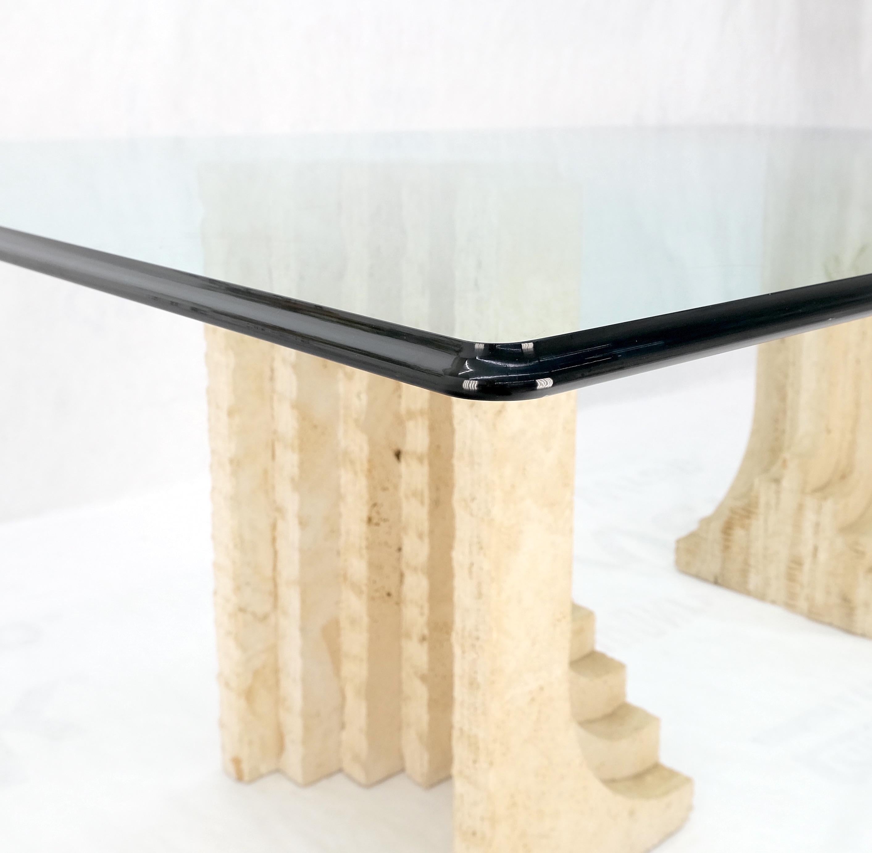 Large Oversize Wide Rectangle Shape Glass Top Travertine Dining Conference Table For Sale 7