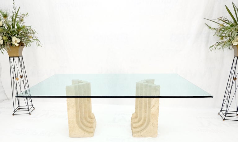 Large Oversize Wide Rectangle Shape Glass Top Travertine Dining ...