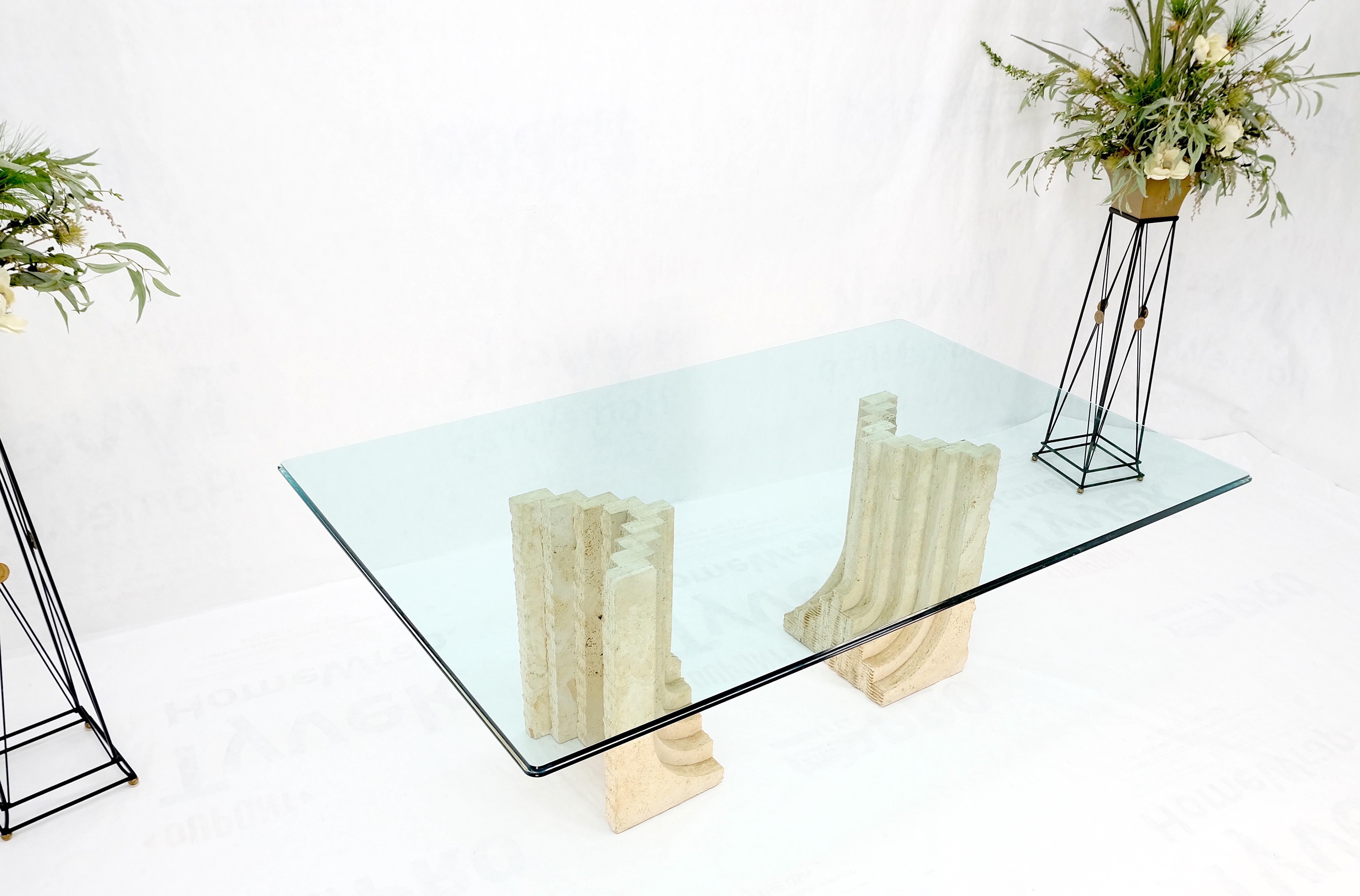 American Large Oversize Wide Rectangle Shape Glass Top Travertine Dining Conference Table For Sale