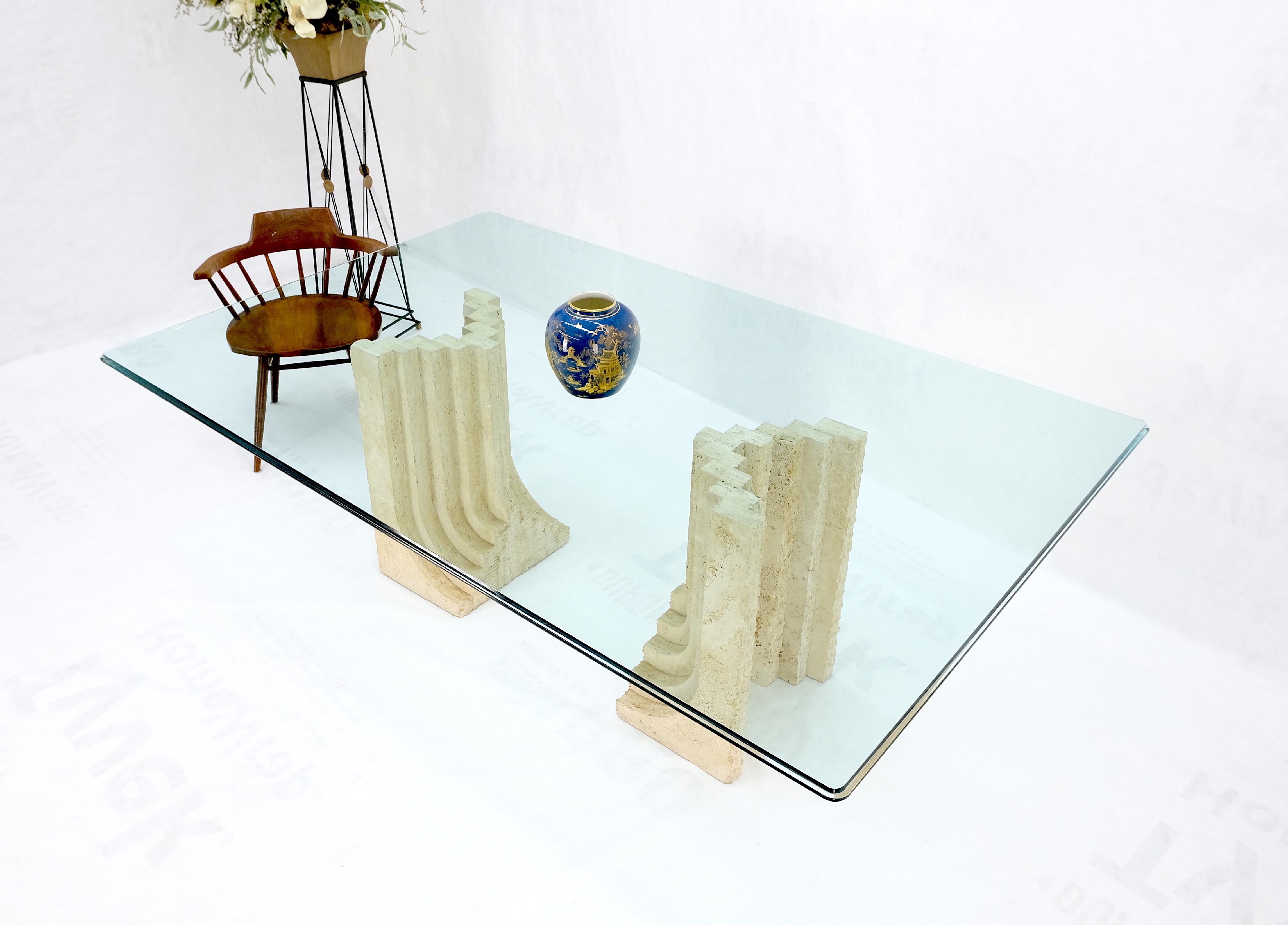 Large Oversize Wide Rectangle Shape Glass Top Travertine Dining Conference Table For Sale 3