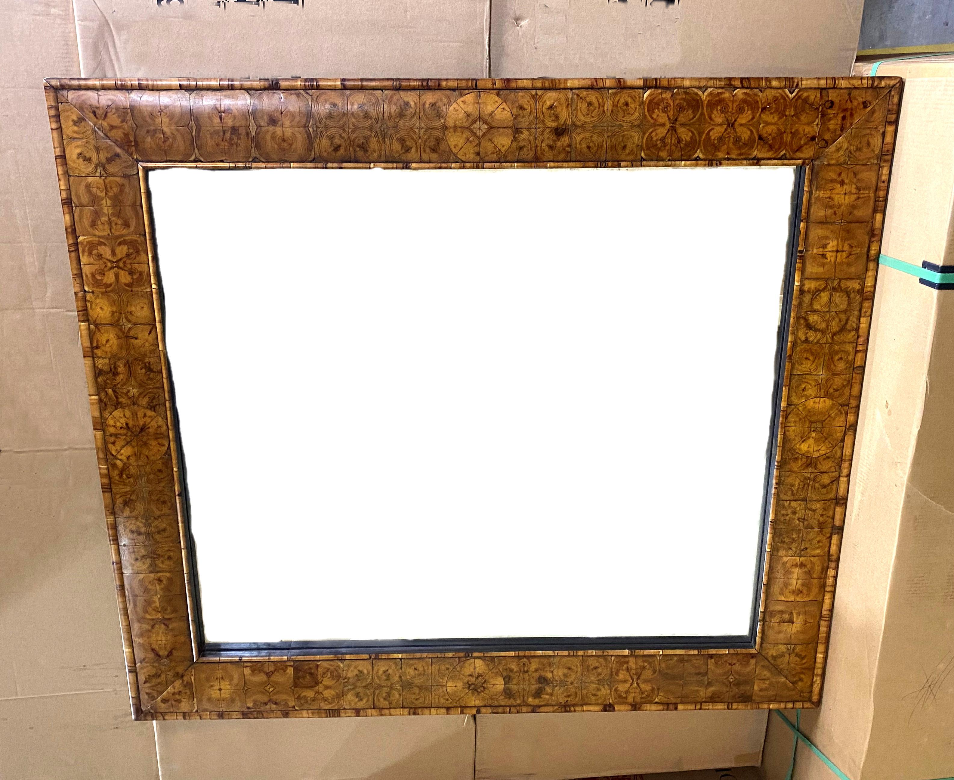 The origin of the mirror is C. 1840, and it has been oyster veneered in the style of a William and Mary circa 1680. Original materials including pine and mercury mirror plate, with a veneer of Yew. The design is a classical circular inlay oyster