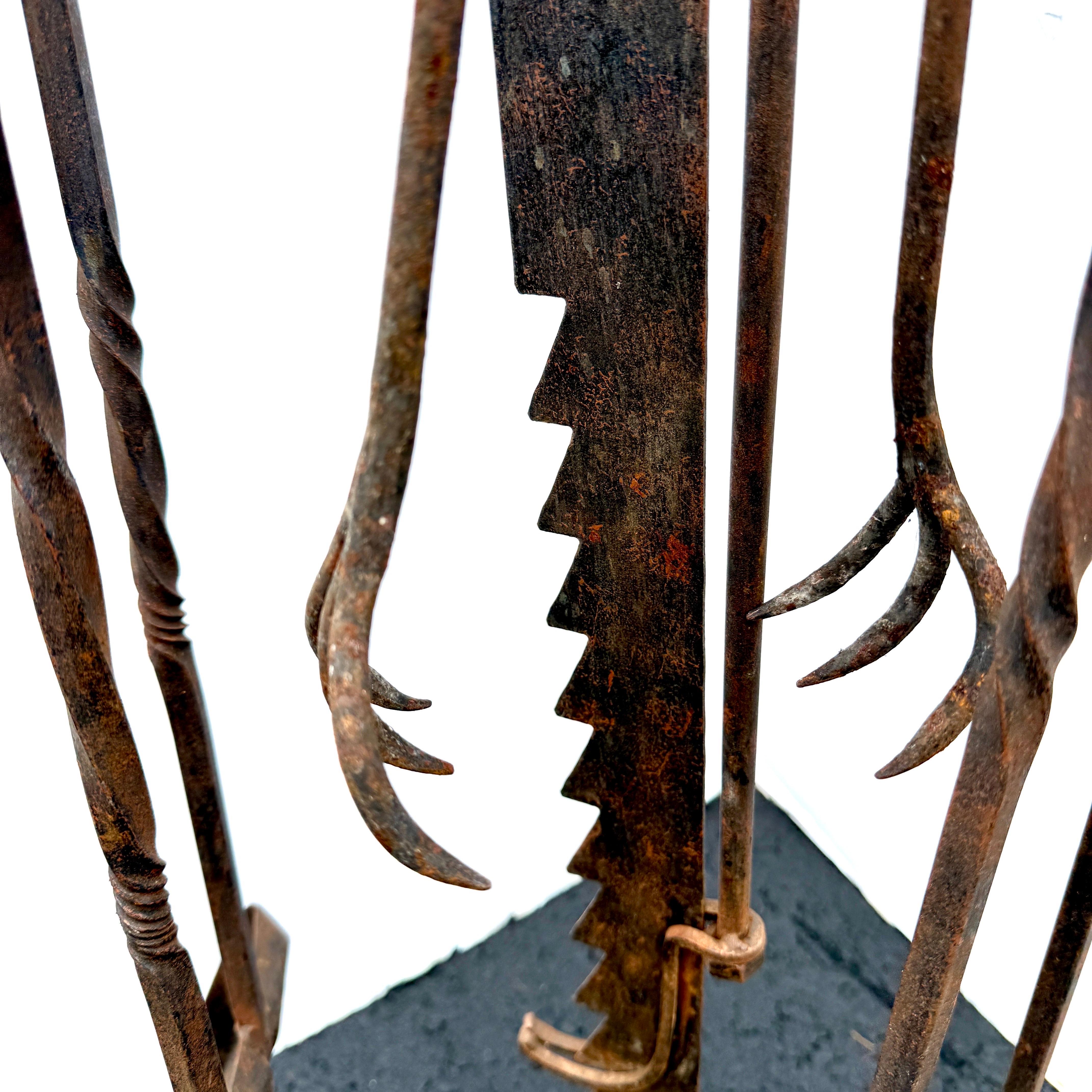 Large Oversized 5 Piece Estate Iron Fireplace Fire Tools For Sale 2
